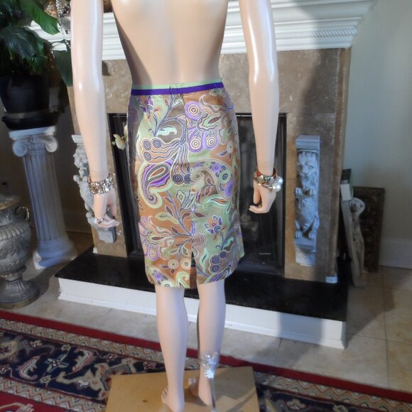Etro Beige/Green Multi Color Paisley Print Skirt Suit Size IT 44- US 8 - Picture 13 of 16